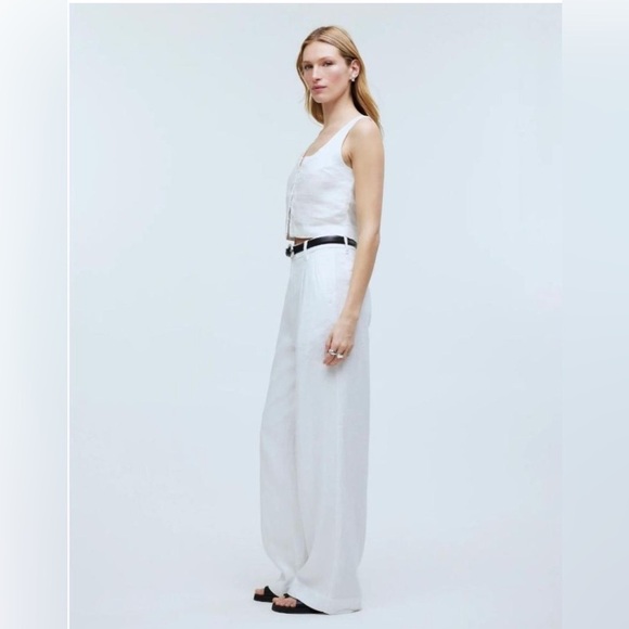 Madewell The Harlow Wide Leg 100% Linen Eyelet White Size 0 - Picture 3 of 10